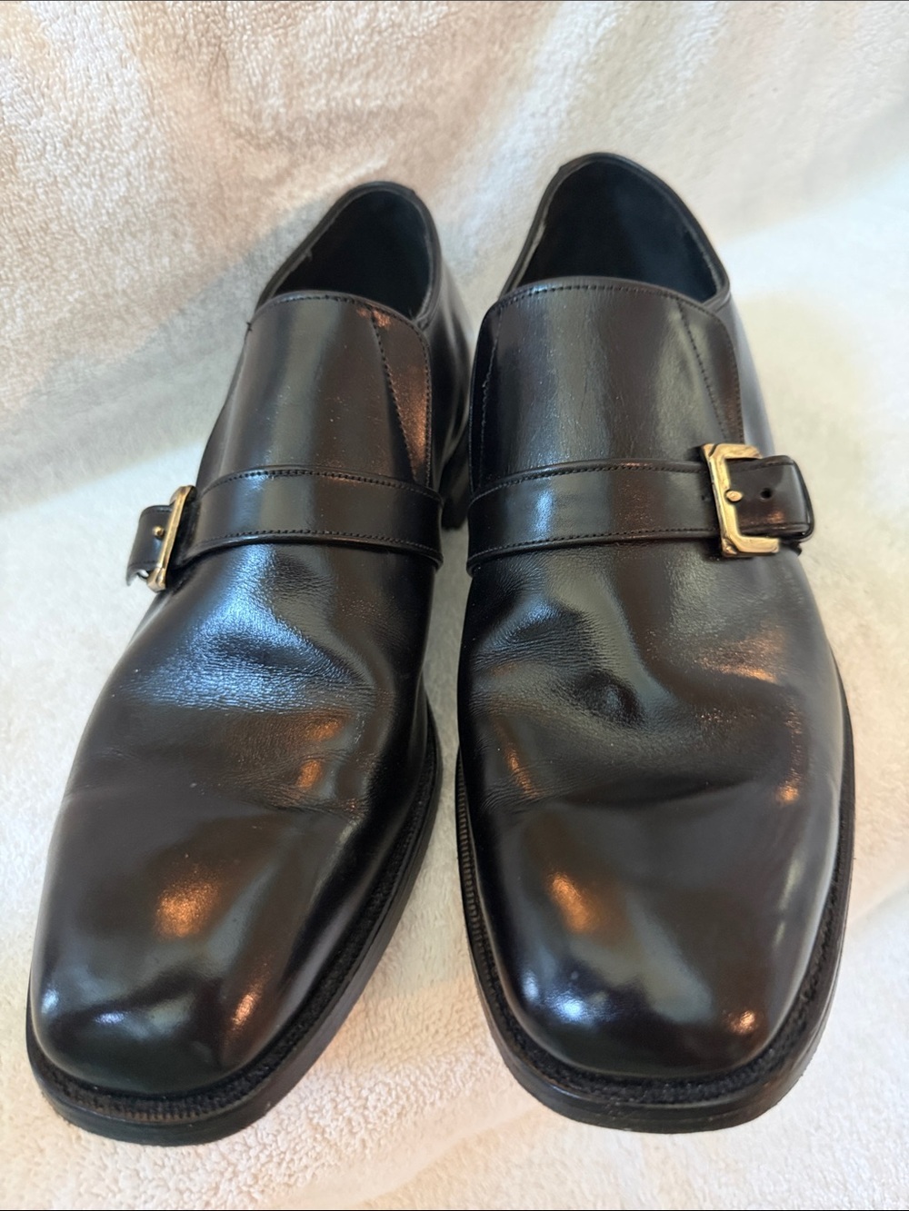 Nunn Bush Black Leather Single Monk Strap Dress Shoes with Gold Buckles
